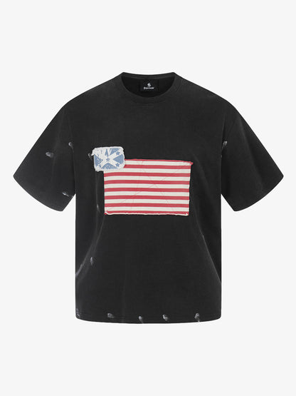 Vintage Washed Flag Patchwork Graphic T-Shirt