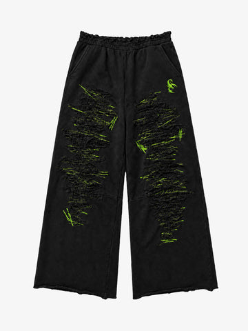 Contrast Stitching Distressed Wide-Leg Sweatpants