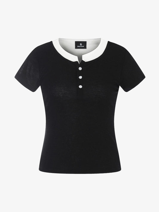 Layered Look Henley Slim Fit Short Sleeve T-Shirt 