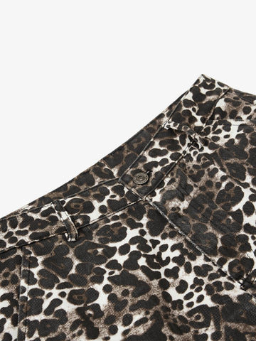 Leopard Print Cargo Wide Leg Pants 