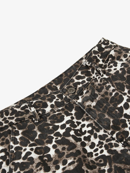 Leopard Print Cargo Wide Leg Pants 