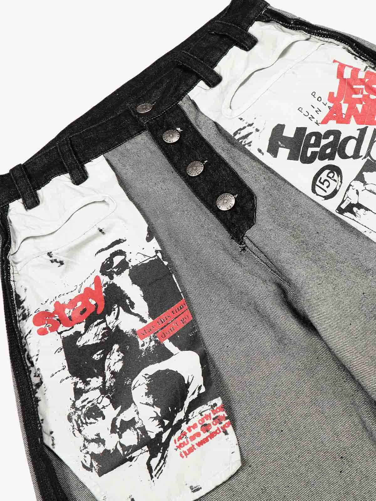 Distressed Reverse Design Large Pocket Printed Jeans - 2568 