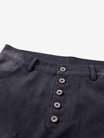 Multi-Button Distressed Print Jorts