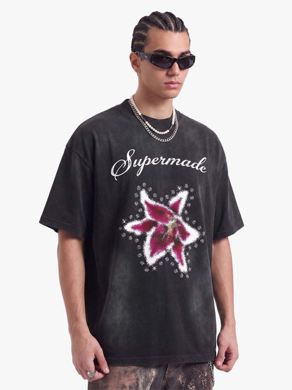 Washed Floral Star Print T-Shirt