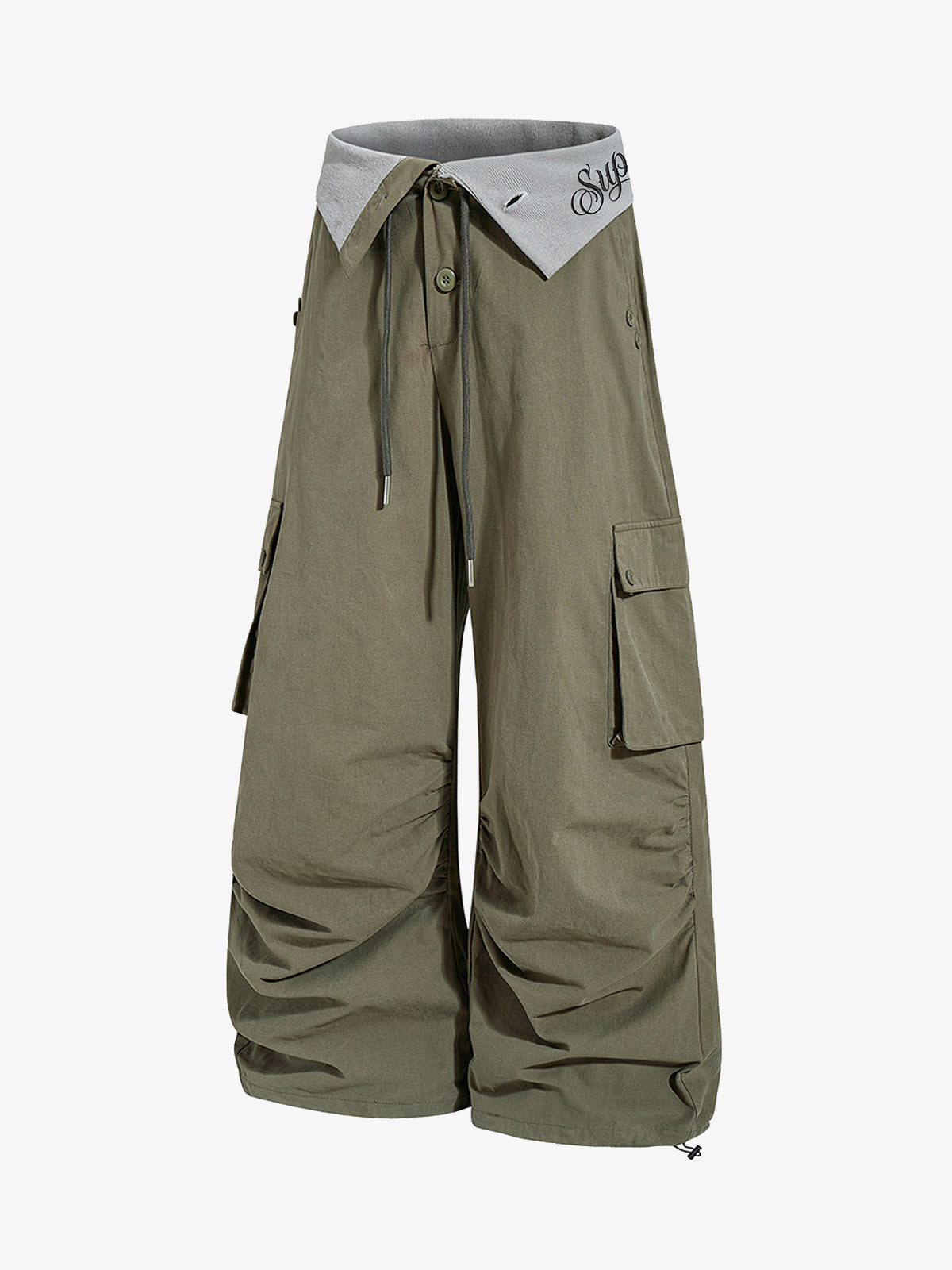 Faux Two-Piece Wide-Leg Paratrooper Pants