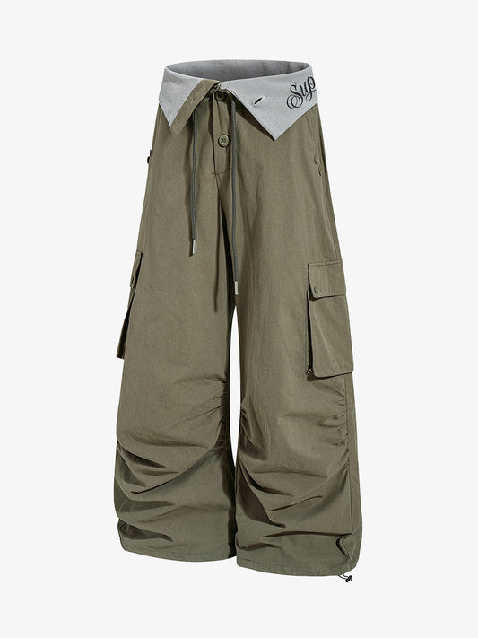 Faux Two-Piece Wide-Leg Paratrooper Pants