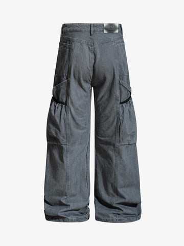 Industrial Grey Mesh Patchwork Multi-Pocket Cargo Pants 
