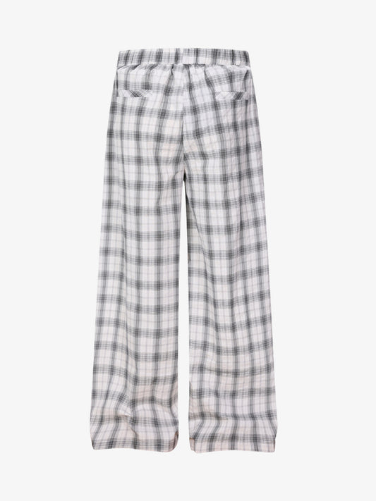 Plaid Wide Leg Pants with Button