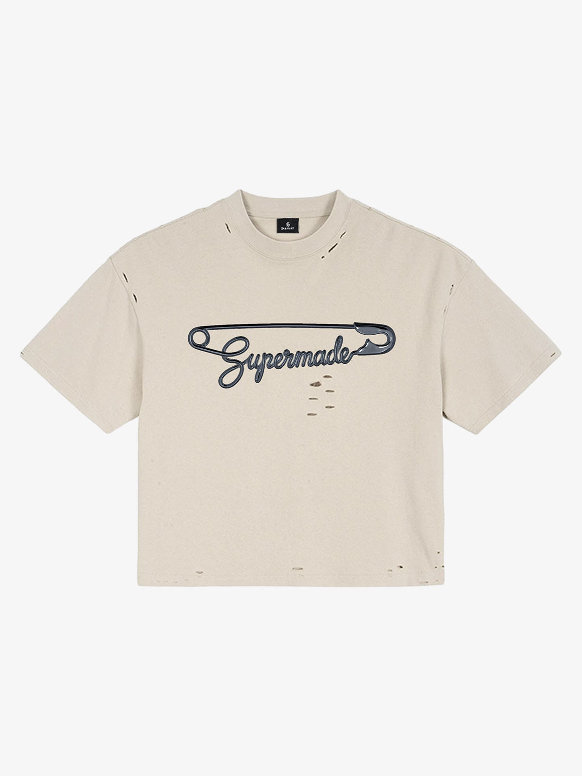 Distressed Safety Pin Cropped T-Shirt 