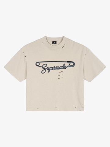 Distressed Safety Pin Cropped T-Shirt 
