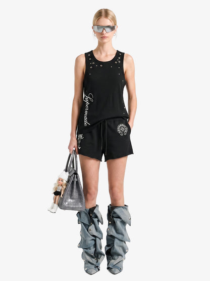 Punk Metal Grommet Ribbed Vest
