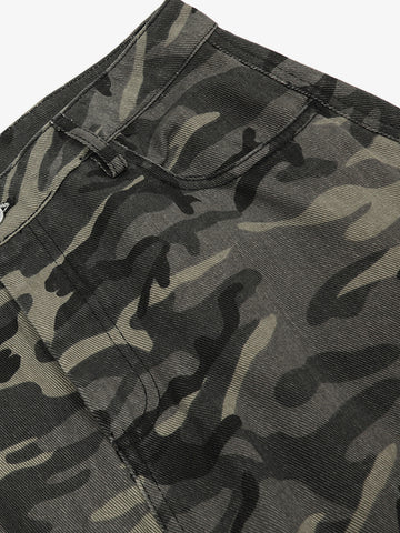 Camouflage Printed Curved Denim Jeans