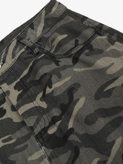 Camouflage Printed Curved Denim Jeans