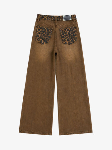 Leopard Panel Wide-Leg Jeans