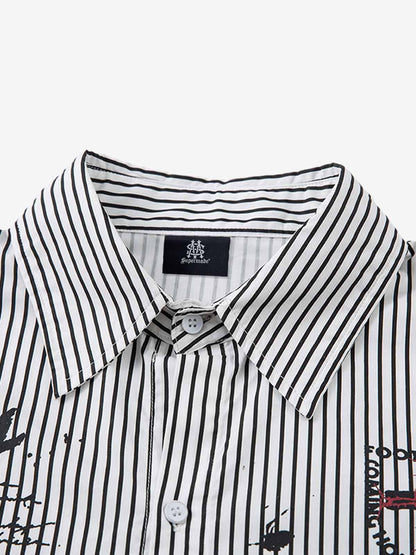 Street Dark Faux Two-Piece Striped Shirt - 2514 