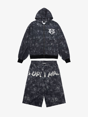 Original Oversized Denim Hoodie And Shorts Set - 2583 