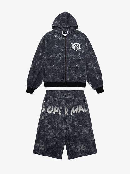 Original Oversized Denim Hoodie And Shorts Set - 2583 