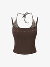 Leopard Print Halter Crop Top – Stretch Cotton with Gold Stud Detail