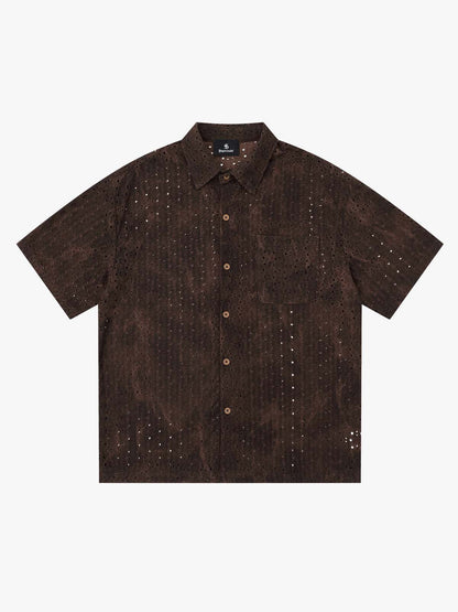 Perforated Acid-Wash Short Sleeve Shirt 