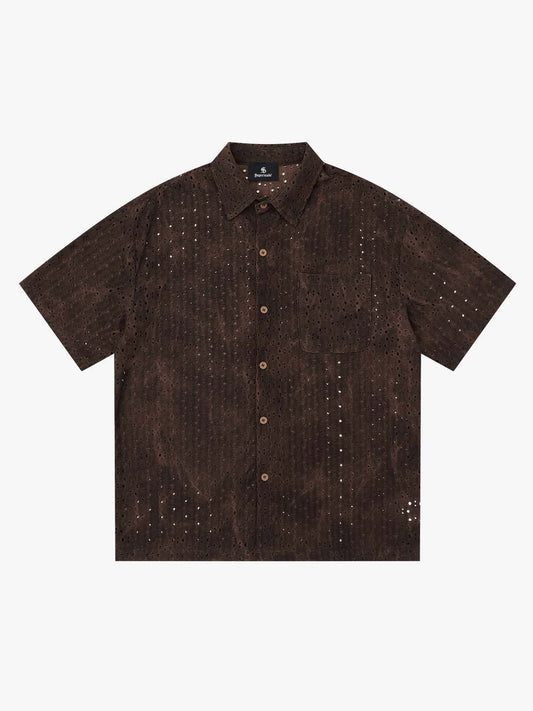 Perforated Acid-Wash Short Sleeve Shirt 