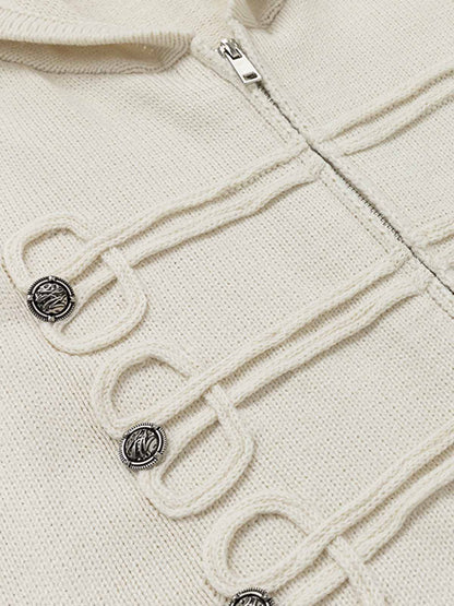 Jacquard Hooded Knit Cardigan