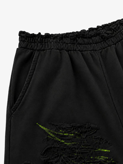 Contrast Stitching Distressed Wide-Leg Sweatpants