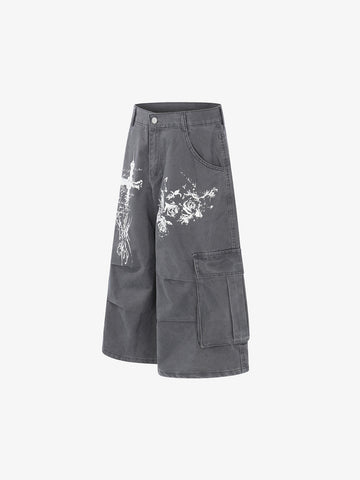 Gothic Cross Graphic Cargo Shorts