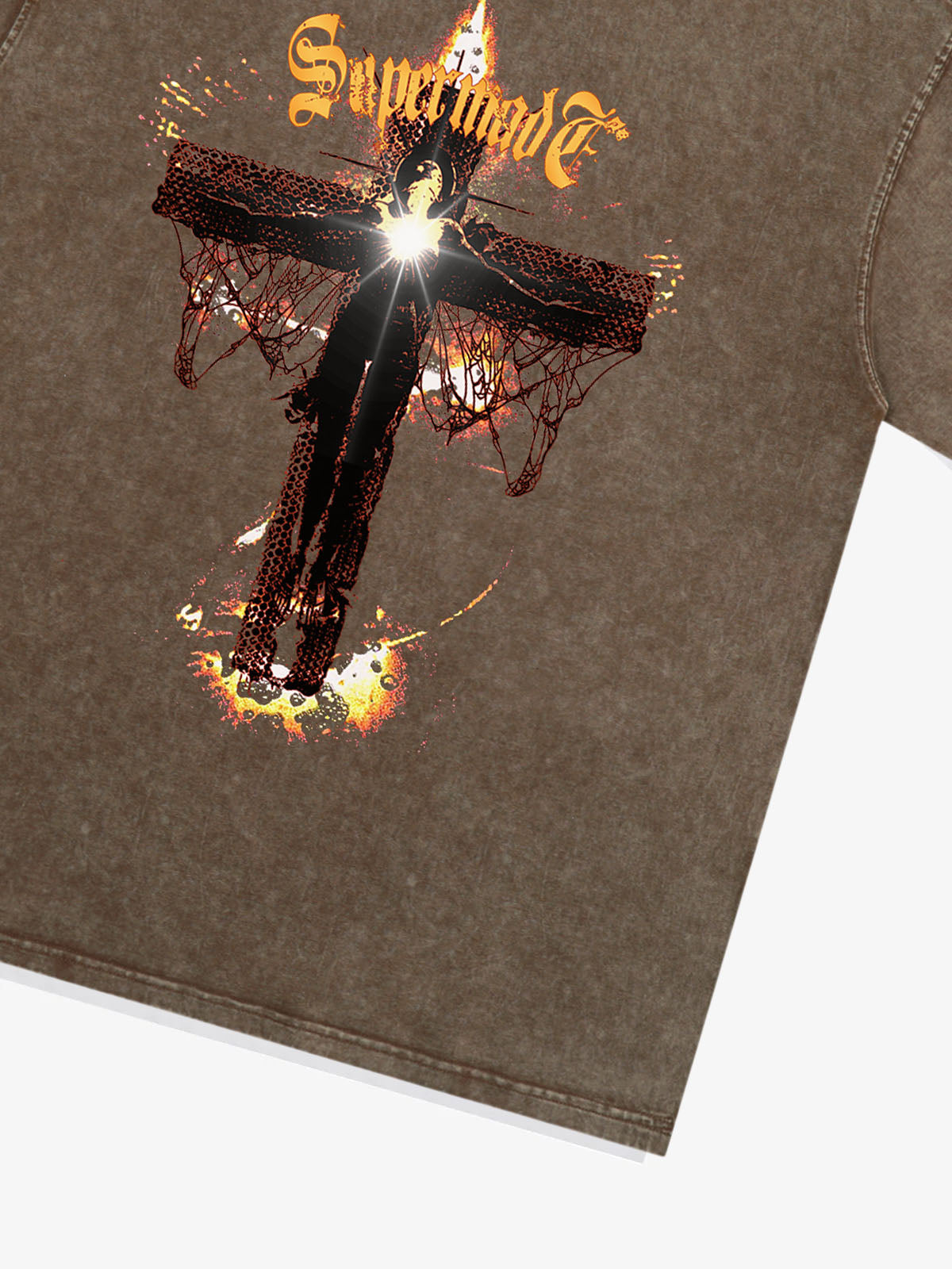 Washed Gothic Cross Graphic T-Shirt 
