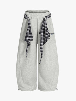 Street Detachable Plaid Waistband Machete Casual Pants 