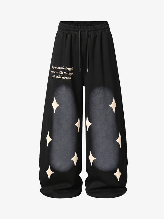 Spray Paint Star Print Distressed Sweatpants
