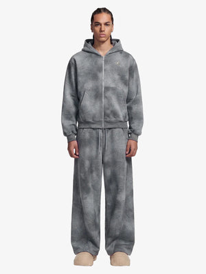 Vintage Washed Tie-Dye Zip Up Hoodie & Barrel Sweatpants Tracksuit 