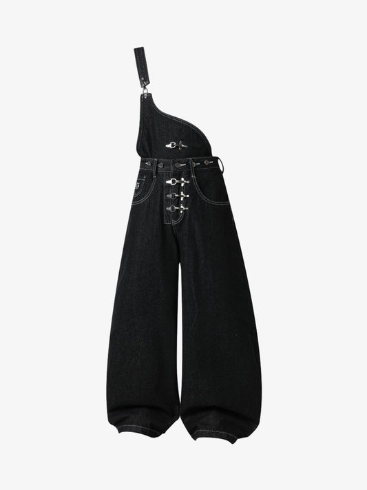 Detachable One-Shoulder Denim Overalls