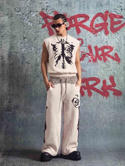 Skeleton Graphic Sleeveless Top and Pants Set - 2628 
