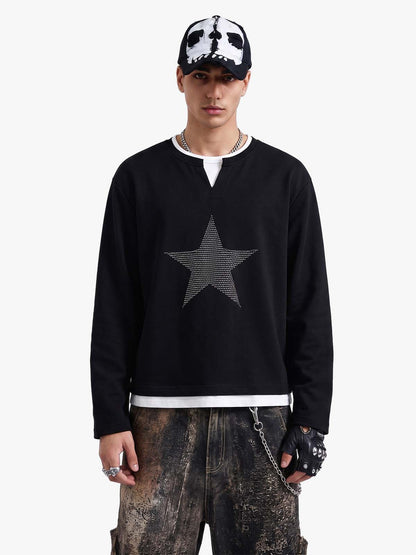 Layered Crewneck Star Print Long-Sleeve T-Shirt