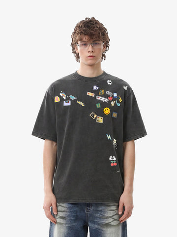 Vintage Gaming Sticker Style Motif Oversized T-Shirt 