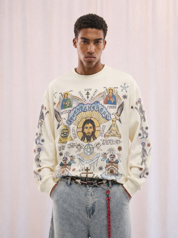 Thesupermade American High Street Graffiti Long Sleeve T-Shirt