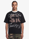 Gothic Cross Print Studded Collar Waffle Knit Graphic T-Shirt 