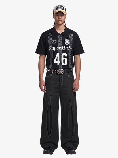 Pleated Supermade Graphic Print Wide Leg Pants 