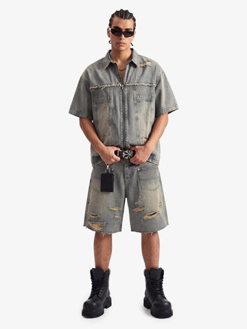 Ripped Denim Distressed Suit - 2460