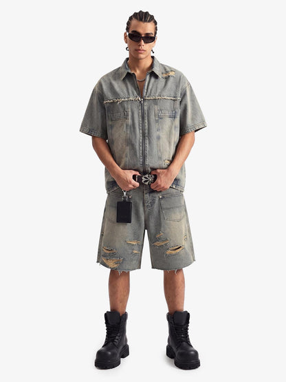 Ripped Denim Distressed Suit - 2460