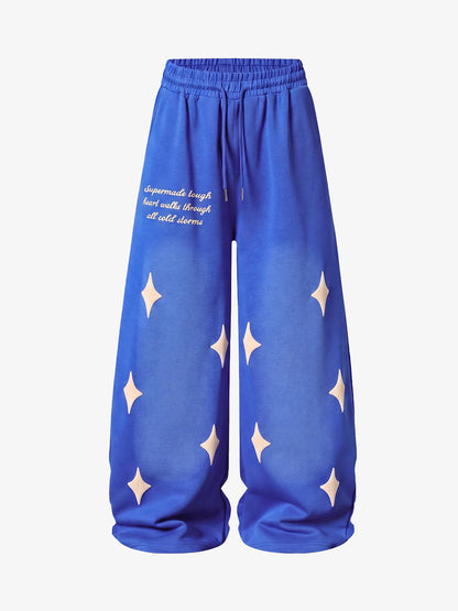 Spray Paint Star Print Distressed Sweatpants 