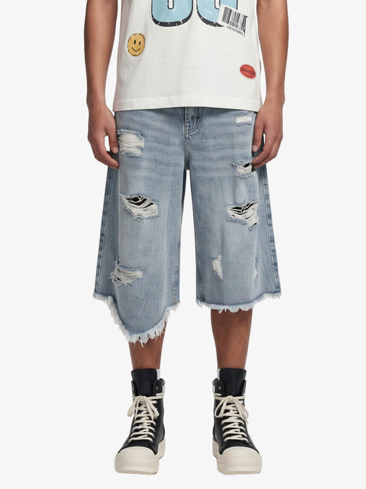Distressed Light Wash Denim Jorts