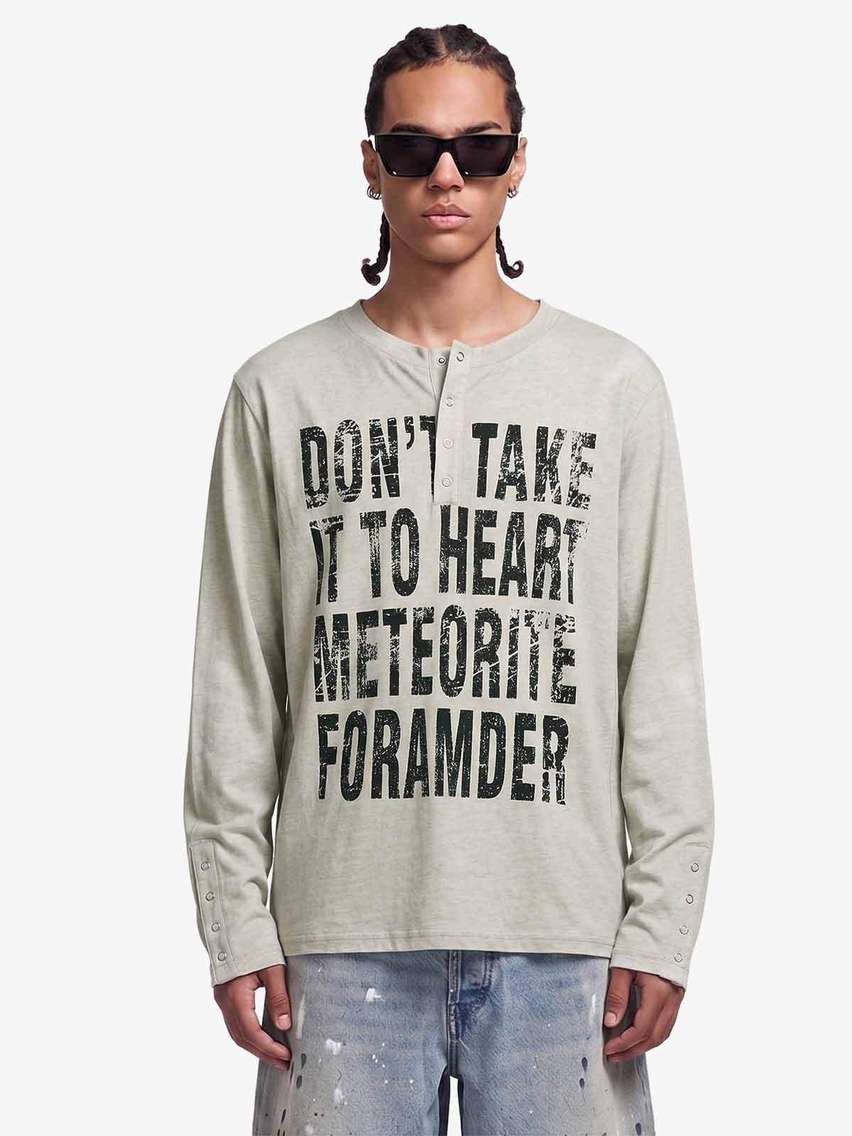 Vintage Grunge Text Print Henley Long Sleeve T-Shirt 