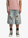 Distressed Washed Ripped Denim Jort 
