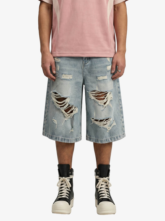 Distressed Washed Ripped Denim Jort 