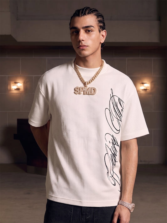 Side Script Waffle Knit T-Shirt
