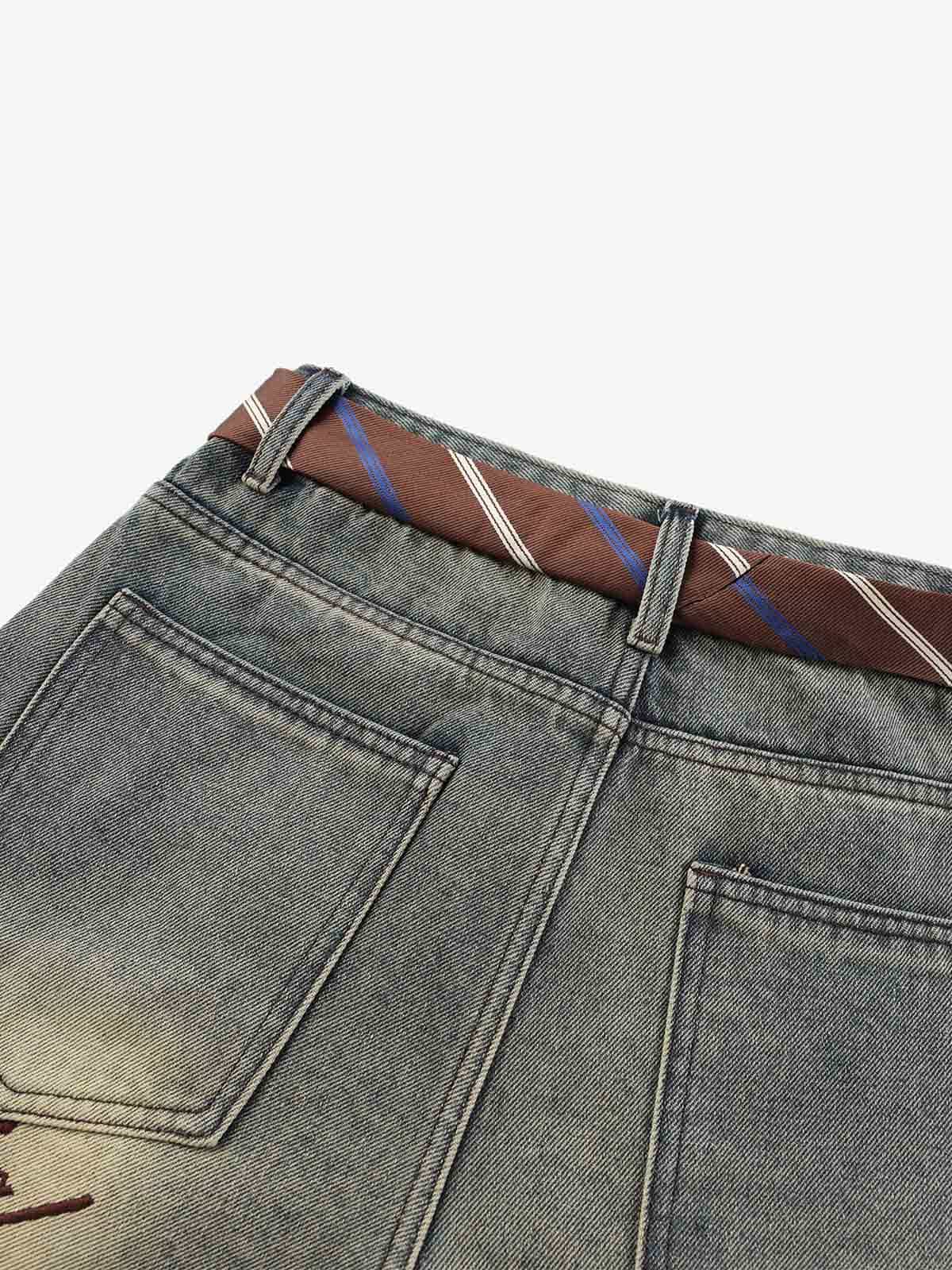Gradient Sandwash Detachable Tie Baggy Jeans