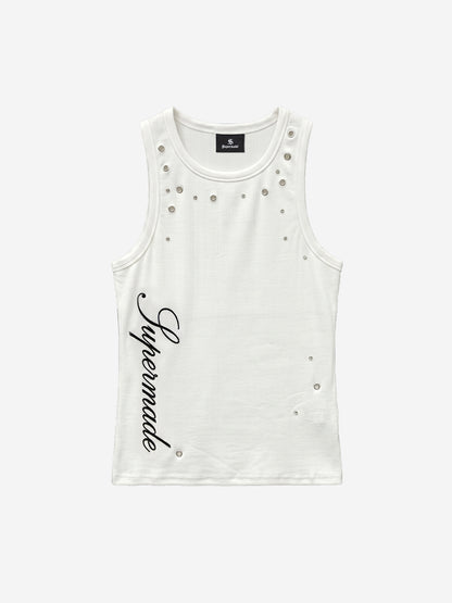 Punk Metal Grommet Ribbed Vest