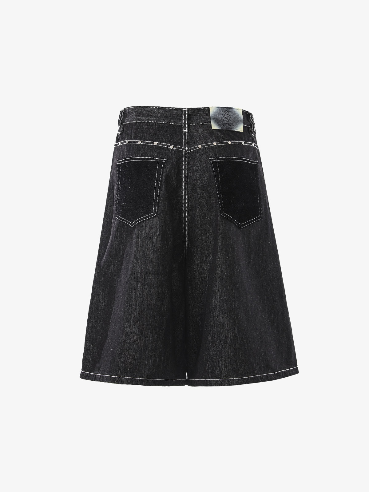 Vintage Contrast Stitch Wide Leg Denim Jorts