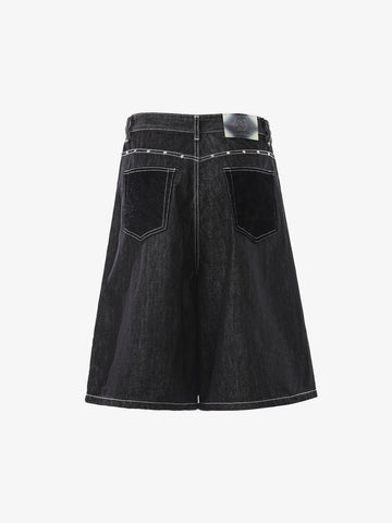 Vintage Contrast Stitch Wide Leg Denim Jorts